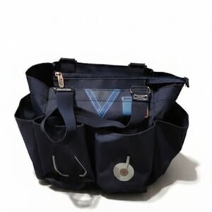 Stylish Navy Blue Canvas Medical Bag 4 Outer Pockets Zip Closure